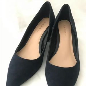 ZARA TRF Women's Square Heel Suede Pointed Pump